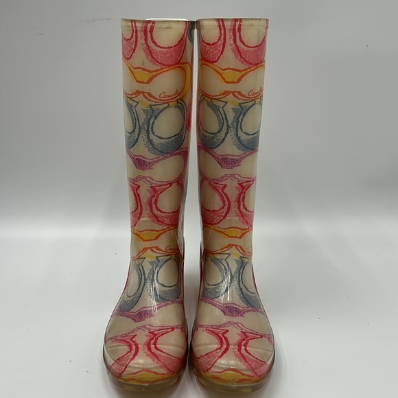 COACH PIXY DREAM MULTI COLOR RUBBER RAIN BOOT WOMEN SIZE 8 PINK PURPLE ORANGE - Picture 2 of 9